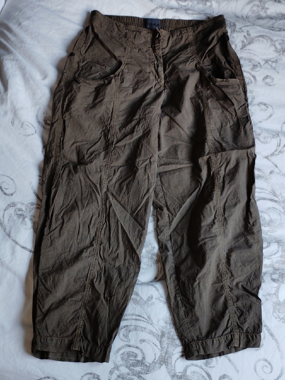 Oska Green Cotton Ankle Pants Lagenlook Size M (EU 2)
